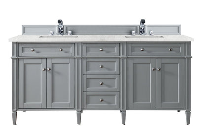 James Martin - Brittany 72" Double Vanity, Urban Gray w/ 3 CM Eternal Jasmine Pearl Silestone Top w/FreePower Wireless Charger - 650-V72-UGR-FEJP view 1