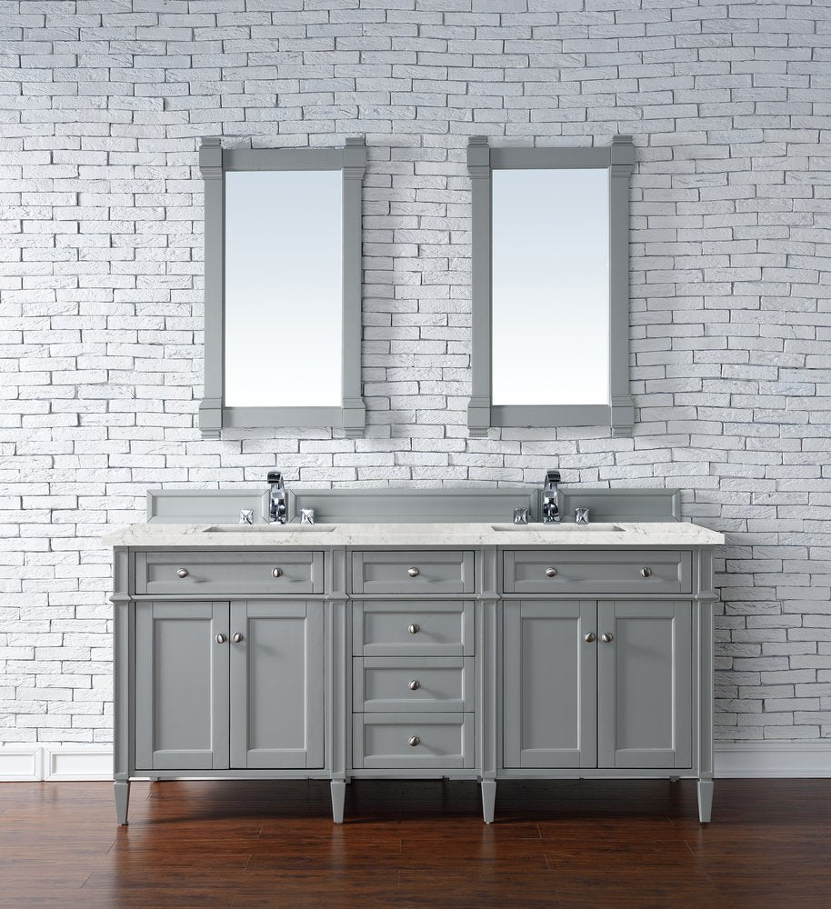James Martin - Brittany 72" Double Vanity, Urban Gray w/ 3 CM Eternal Jasmine Pearl Silestone Top w/FreePower Wireless Charger - 650-V72-UGR-FEJP view 4
