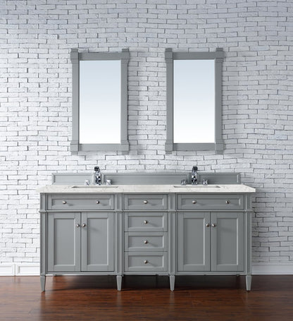 James Martin - Brittany 72" Double Vanity, Urban Gray w/ 3 CM Eternal Jasmine Pearl Silestone Top w/FreePower Wireless Charger - 650-V72-UGR-FEJP view 4