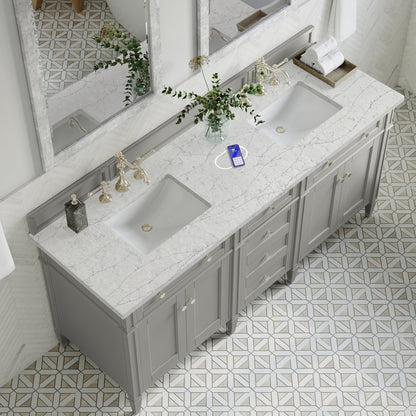 James Martin - Brittany 72" Double Vanity, Urban Gray w/ 3 CM Eternal Jasmine Pearl Silestone Top w/FreePower Wireless Charger - 650-V72-UGR-FEJP view 8