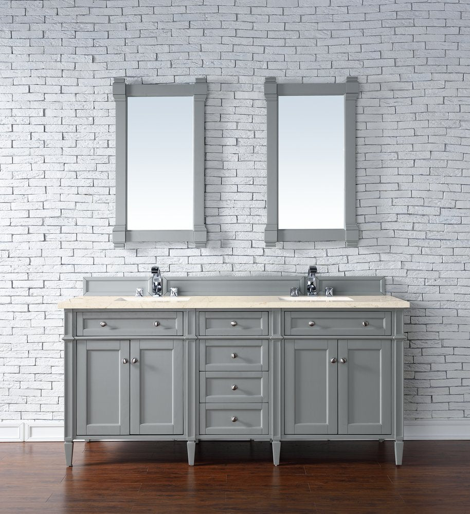 James Martin - Brittany 72" Double Vanity, Urban Gray w/ 3 CM Eternal Marfil Silestone Top - 650-V72-UGR-3EMR view 3