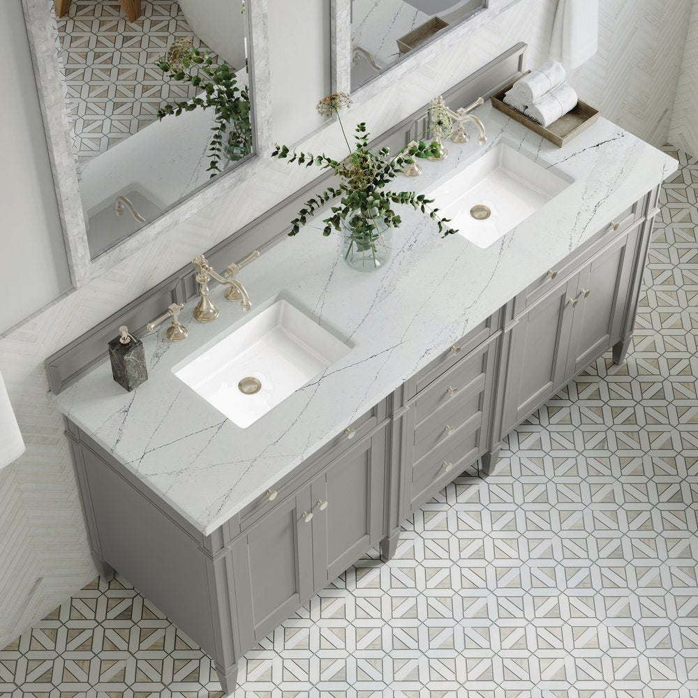 James Martin - Brittany 72" Double Vanity, Urban Gray w/ 3 CM Ethereal Noctis Silestone Top - 650-V72-UGR-3ENC view 7