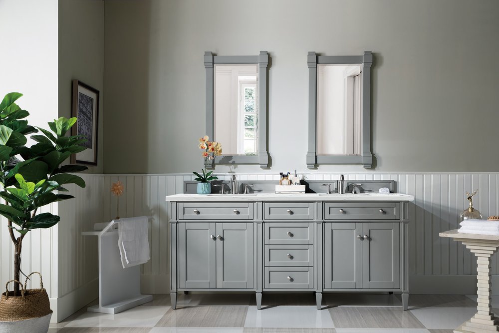 James Martin - Brittany 72" Double Vanity, Urban Gray w/ 3 CM Ethereal Noctis Silestone Top w/FreePower Wireless Charger - 650-V72-UGR-FENC view 4