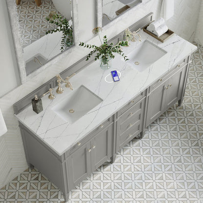James Martin - Brittany 72" Double Vanity, Urban Gray w/ 3 CM Ethereal Noctis Silestone Top w/FreePower Wireless Charger - 650-V72-UGR-FENC view 8
