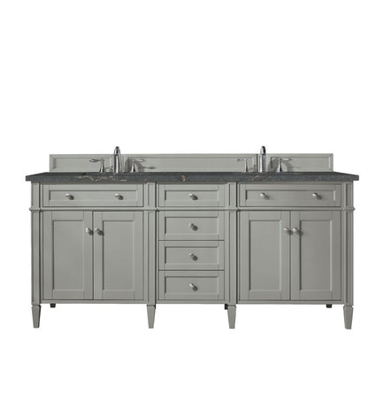 James Martin - Brittany 72" Double Vanity, Urban Gray w/ 3 CM Parisien Bleu Silestone Top - 650-V72-UGR-3PBL view 1