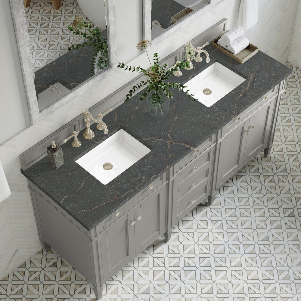 James Martin - Brittany 72" Double Vanity, Urban Gray w/ 3 CM Parisien Bleu Silestone Top - 650-V72-UGR-3PBL view 7