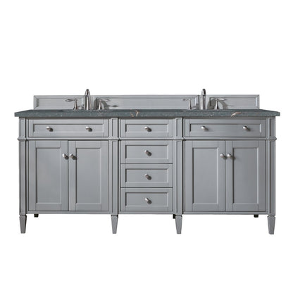 James Martin - Brittany 72" Double Vanity, Urban Gray w/ 3 CM Parisien Bleu Silestone Top w/FreePower Wireless Charger - 650-V72-UGR-FPBL view 1