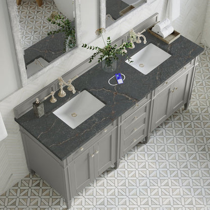 James Martin - Brittany 72" Double Vanity, Urban Gray w/ 3 CM Parisien Bleu Silestone Top w/FreePower Wireless Charger - 650-V72-UGR-FPBL view 8