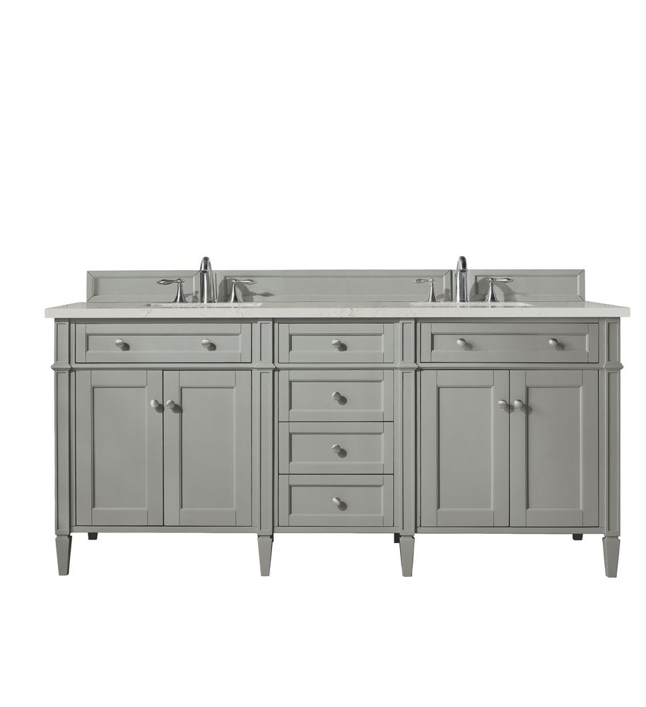 James Martin - Brittany 72" Double Vanity, Urban Gray, w/ 3 CM Siberian Silestone Top - 650-V72-UGR-3SFR view 1