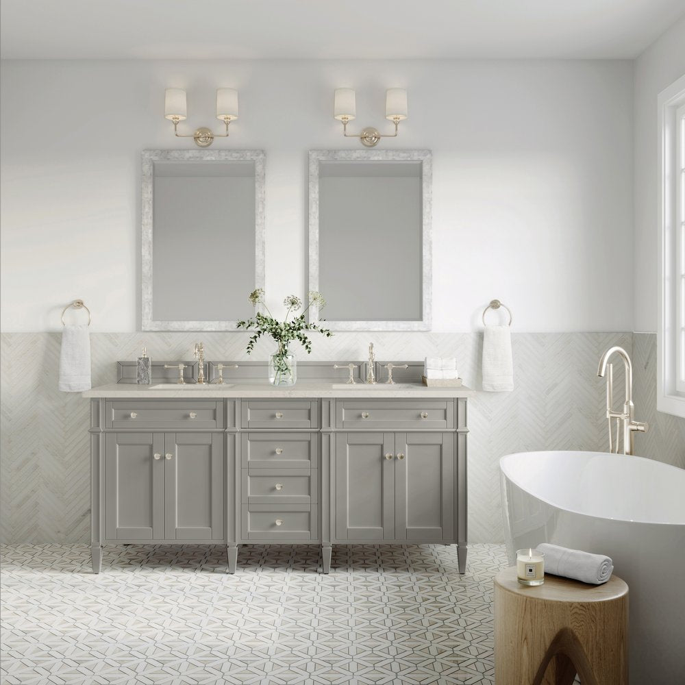 James Martin - Brittany 72" Double Vanity, Urban Gray, w/ 3 CM Siberian Silestone Top - 650-V72-UGR-3SFR view 3