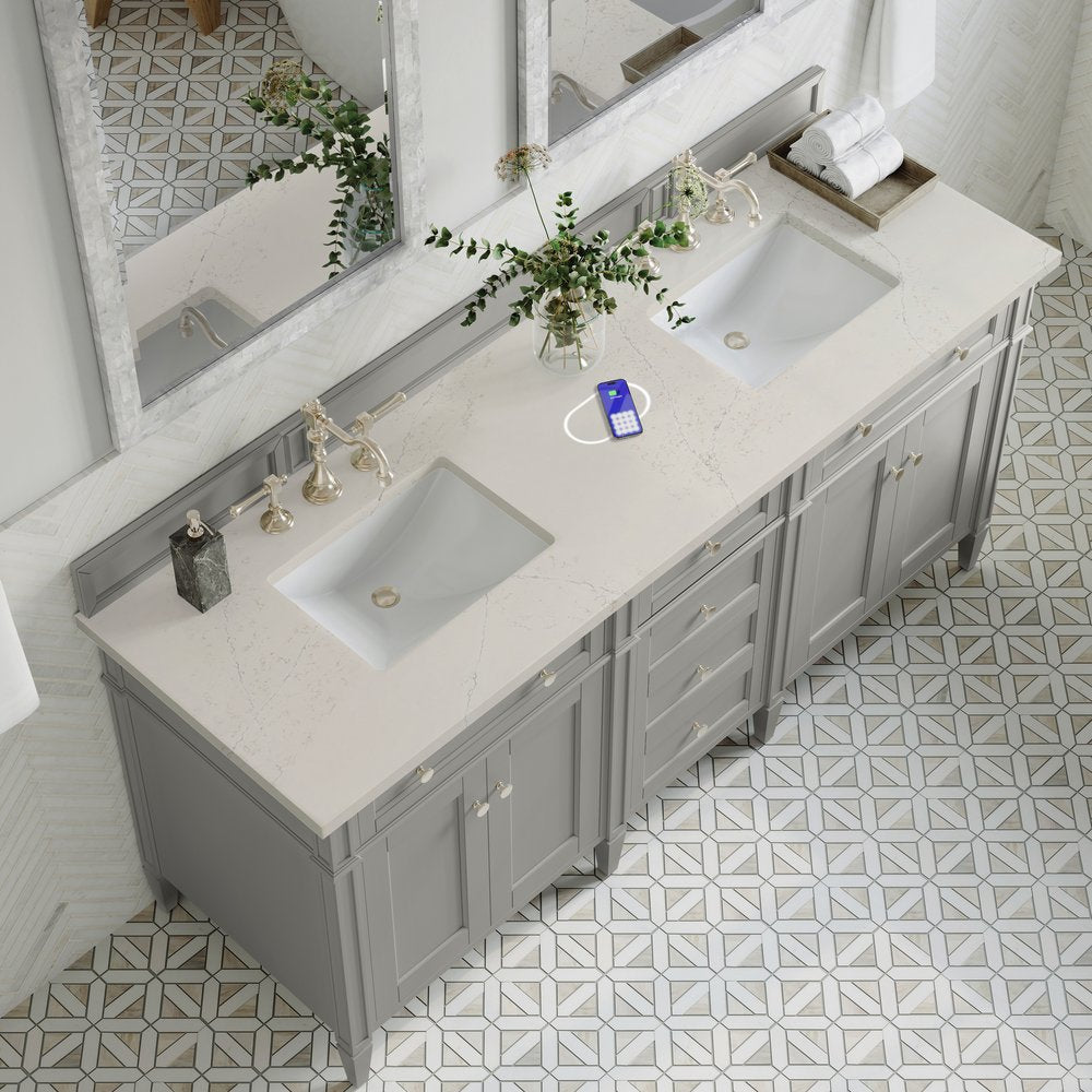 James Martin - Brittany 72" Double Vanity, Urban Gray, w/ 3 CM Siberian Silestone Top w/FreePower Wireless Charger - 650-V72-UGR-FSFR view 6