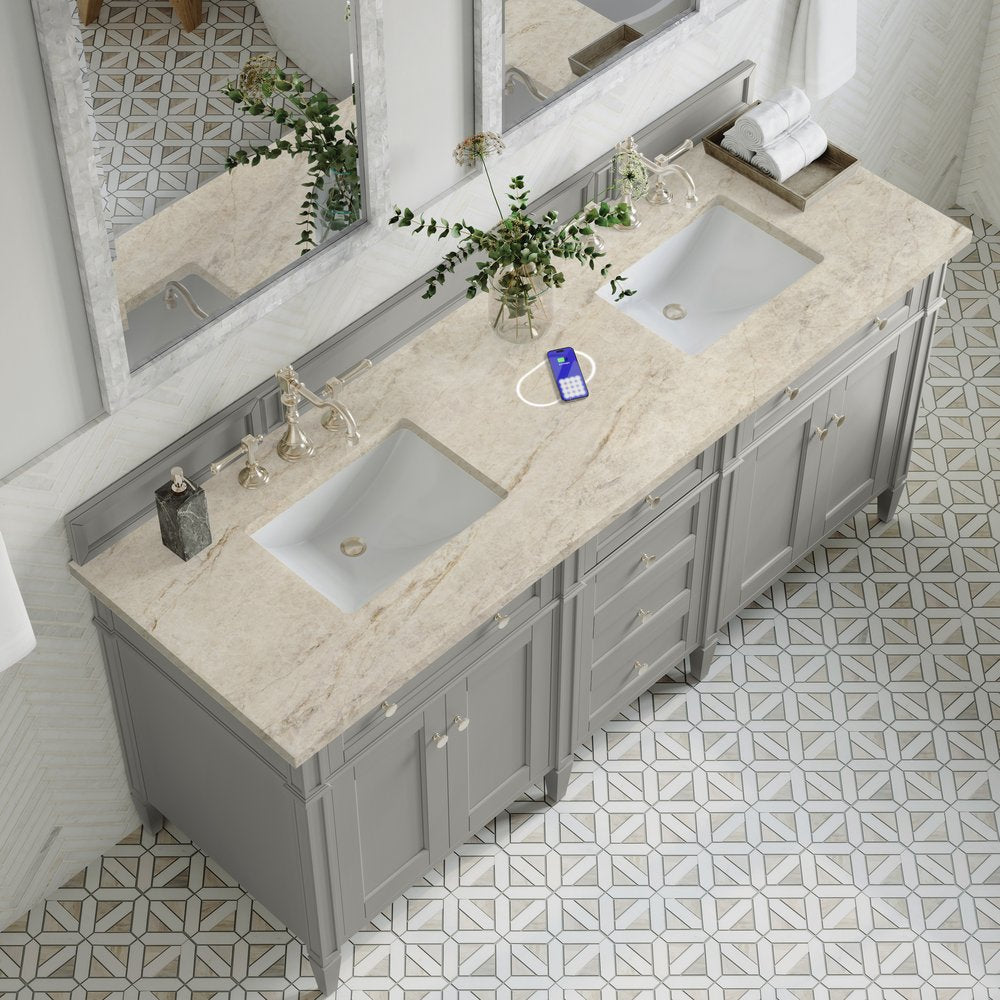 James Martin - Brittany 72" Double Vanity, Urban Gray, w/ 3 CM Tajnar Eclos Top w/FreePower Wireless Charger - 650-V72-UGR-FTJR view 6