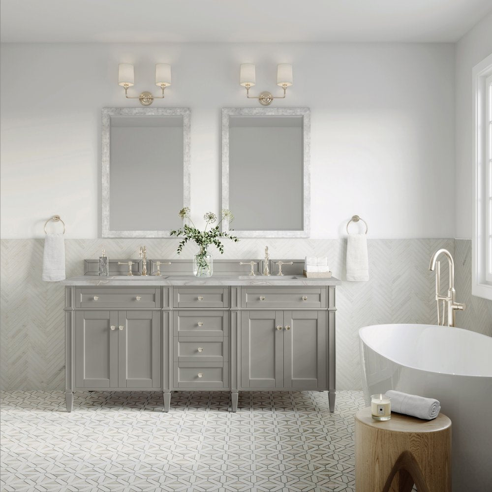 James Martin - Brittany 72" Double Vanity, Urban Gray w/ 3 CM Victorian Silver Silestone Top - 650-V72-UGR-3VSL view 3