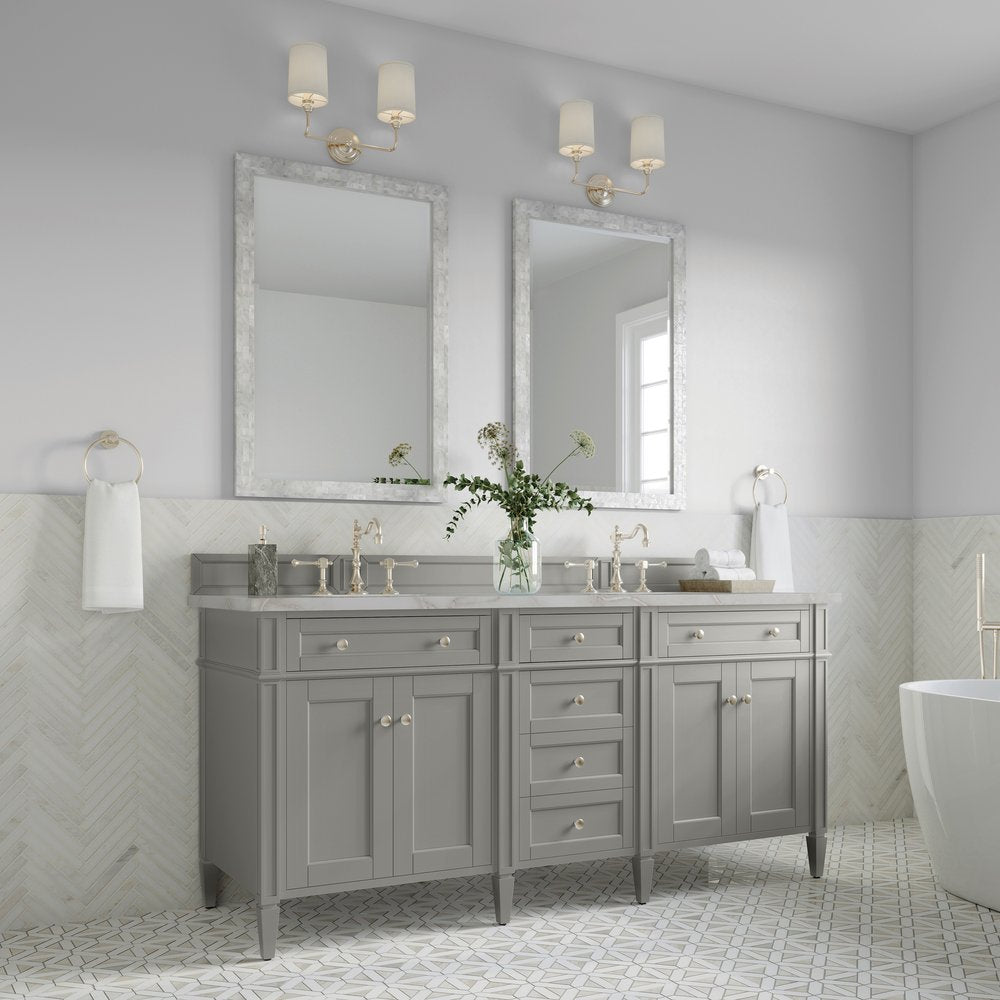 James Martin - Brittany 72" Double Vanity, Urban Gray w/ 3 CM Victorian Silver Silestone Top - 650-V72-UGR-3VSL view 4