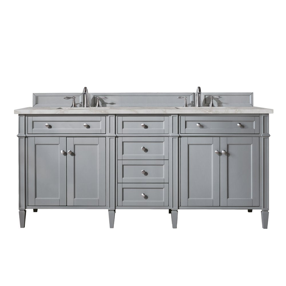 James Martin - Brittany 72" Double Vanity, Urban Gray w/ 3 CM Victorian Silver Silestone Top w/FreePower Wireless Charger - 650-V72-UGR-FVSL view 1