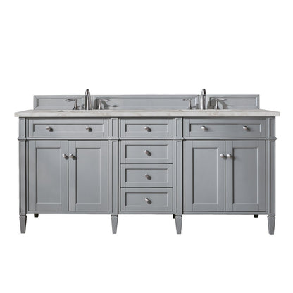 James Martin - Brittany 72" Double Vanity, Urban Gray w/ 3 CM Victorian Silver Silestone Top w/FreePower Wireless Charger - 650-V72-UGR-FVSL view 1