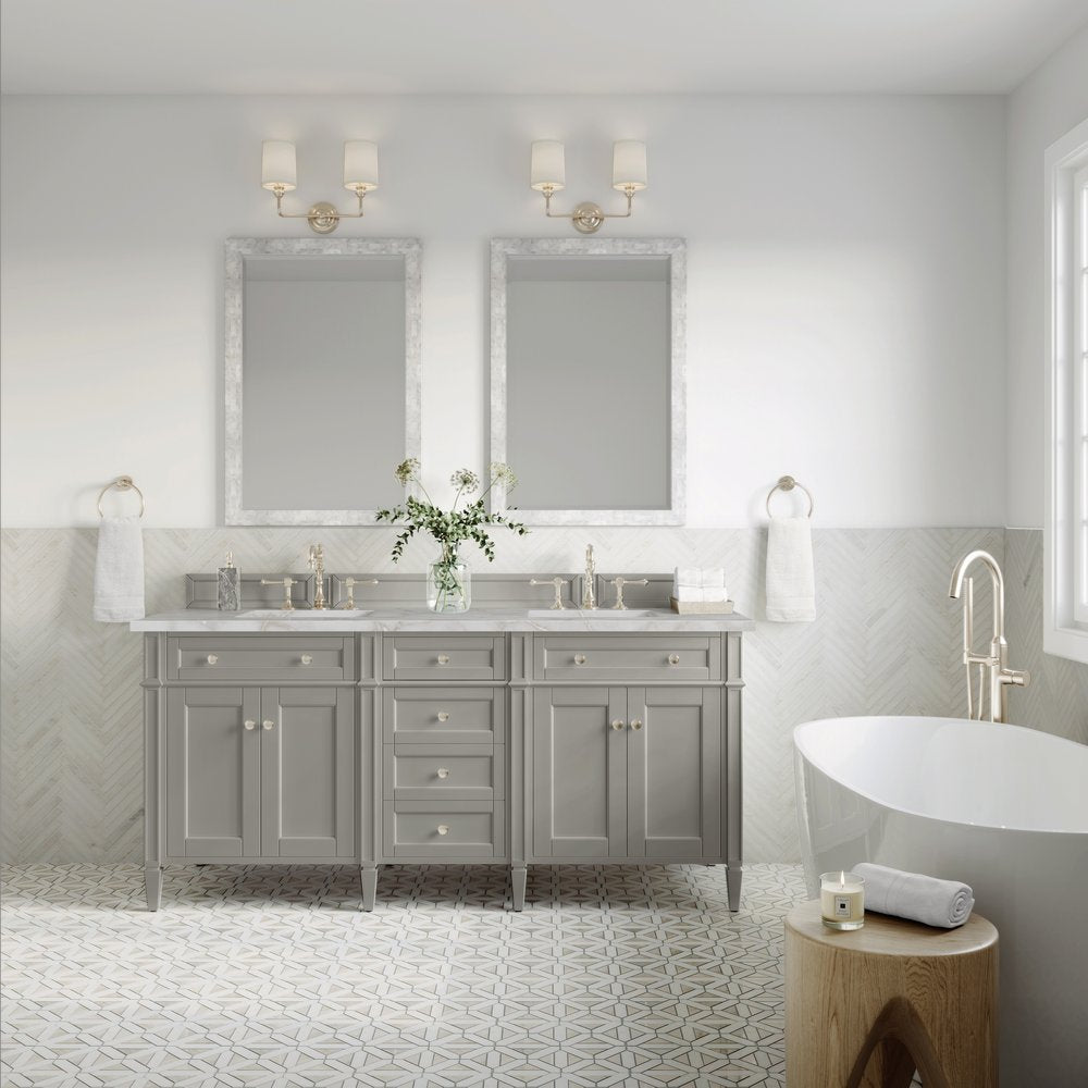 James Martin - Brittany 72" Double Vanity, Urban Gray w/ 3 CM Victorian Silver Silestone Top w/FreePower Wireless Charger - 650-V72-UGR-FVSL view 4
