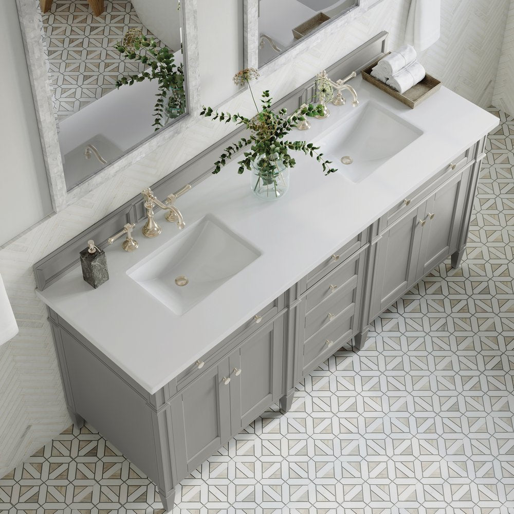 James Martin - Brittany 72" Double Vanity, Urban Gray w/ 3 CM White Zeus Silestone Top - 650-V72-UGR-3WZ view 5