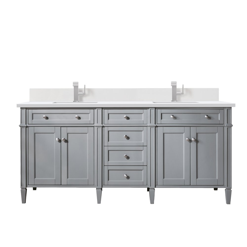 James Martin - Brittany 72" Double Vanity, Urban Gray w/ Single Hole 3 CM White Zeus Silestone Top & Backsplash - 650-V72-UGR-1WZ view 1