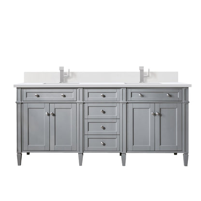 James Martin - Brittany 72" Double Vanity, Urban Gray w/ Single Hole 3 CM White Zeus Silestone Top & Backsplash - 650-V72-UGR-1WZ view 1