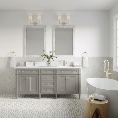 James Martin - Brittany 72" Double Vanity, Urban Gray w/ Single Hole 3 CM White Zeus Silestone Top & Backsplash - 650-V72-UGR-1WZ view 3