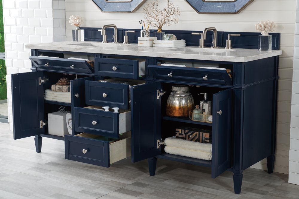 James Martin - Brittany 72" Double Vanity, Victory Bleu w/ 3 CM Victorian Silver Silestone Top - 650-V72-VBL-3VSL view 5