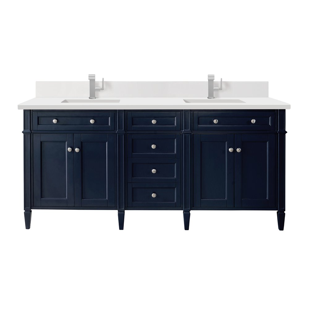 James Martin - Brittany 72" Double Vanity, Victory Bleu w/ Single Hole 3 CM White Zeus Silestone Top & Backsplash - 650-V72-VBL-1WZ view 1