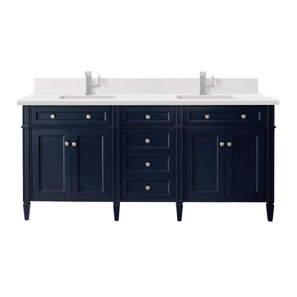 James Martin - Brittany 72" Double Vanity, Victory Bleu w/ Single Hole 3 CM White Zeus Silestone Top & Backsplash - 650-V72-VBL-1WZ view 1
