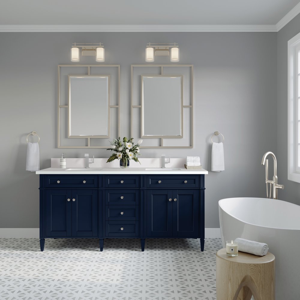 James Martin - Brittany 72" Double Vanity, Victory Bleu w/ Single Hole 3 CM White Zeus Silestone Top & Backsplash - 650-V72-VBL-1WZ view 3