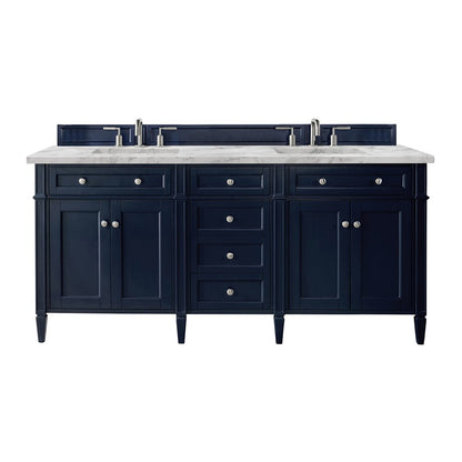 James Martin - Brittany 72" Double Vanity, Victory Blue w/ 3 CM Carrara Marble Top - 650-V72-VBL-3CAR view 1