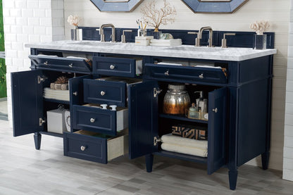 James Martin - Brittany 72" Double Vanity, Victory Blue w/ 3 CM Carrara Marble Top - 650-V72-VBL-3CAR view 5