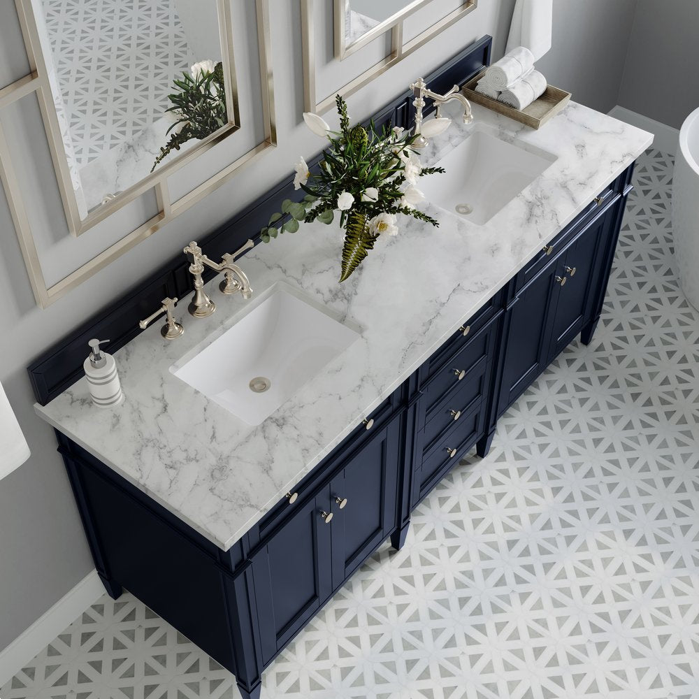 James Martin - Brittany 72" Double Vanity, Victory Blue w/ 3 CM Carrara Marble Top - 650-V72-VBL-3CAR view 7