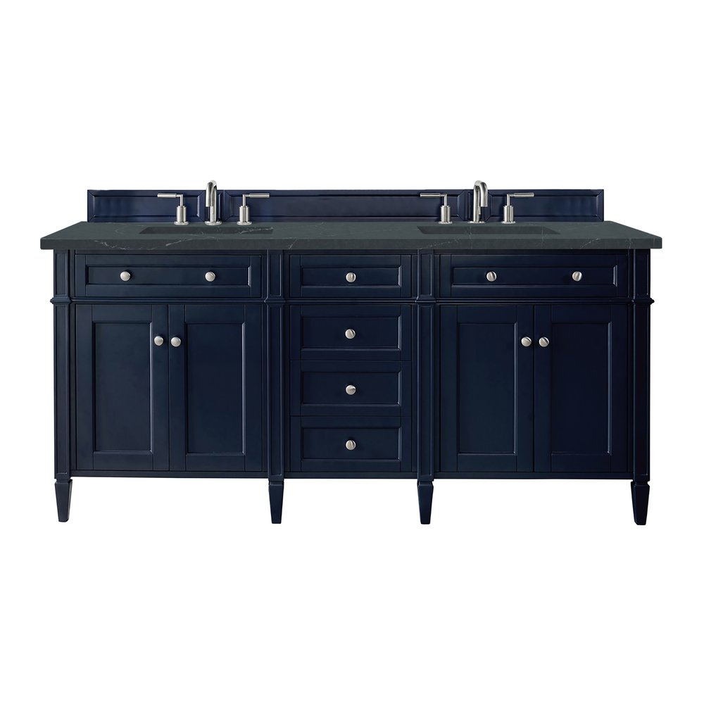 James Martin - Brittany 72" Double Vanity, Victory Blue w/ 3 CM Charcoal Soapstone Silestone Top - 650-V72-VBL-3CSP view 1