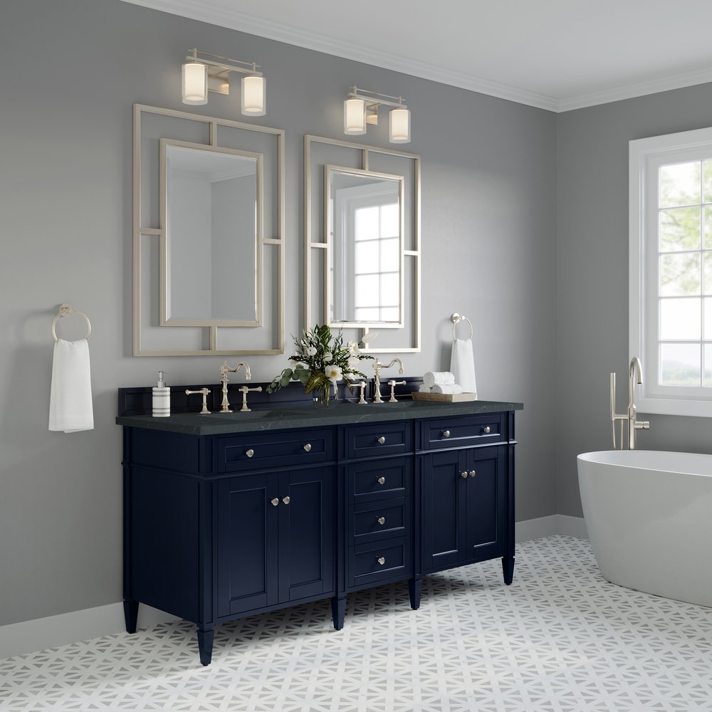 James Martin - Brittany 72" Double Vanity, Victory Blue w/ 3 CM Charcoal Soapstone Silestone Top - 650-V72-VBL-3CSP view 4