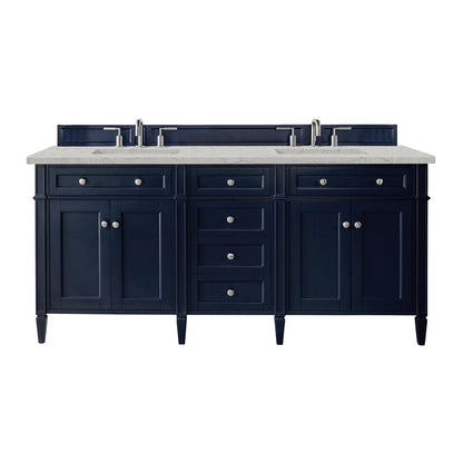James Martin - Brittany 72" Double Vanity, Victory Blue w/ 3 CM Eternal Jasmine Pearl Silestone Top - 650-V72-VBL-3EJP view 1