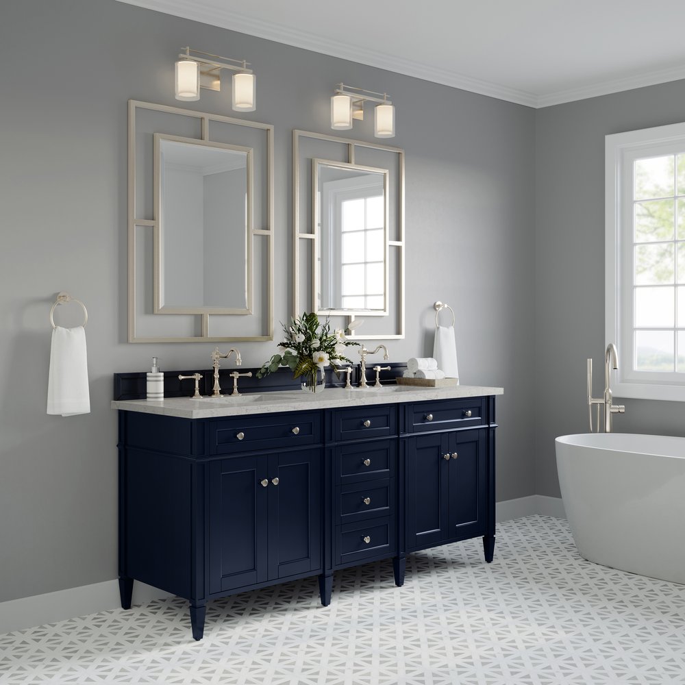 James Martin - Brittany 72" Double Vanity, Victory Blue w/ 3 CM Eternal Jasmine Pearl Silestone Top - 650-V72-VBL-3EJP view 4