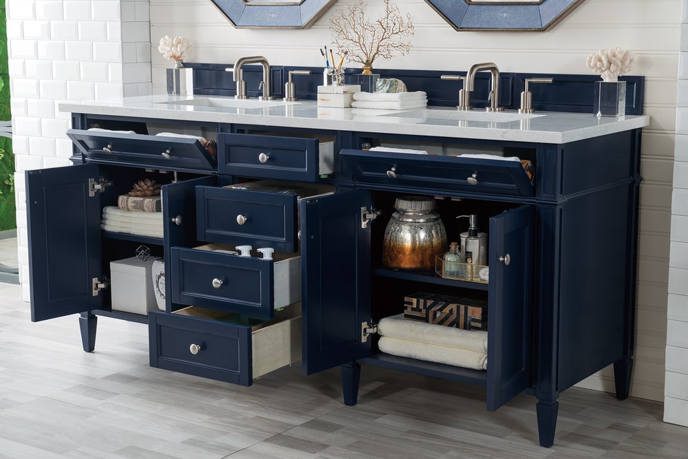 James Martin - Brittany 72" Double Vanity, Victory Blue w/ 3 CM Eternal Jasmine Pearl Silestone Top - 650-V72-VBL-3EJP view 5