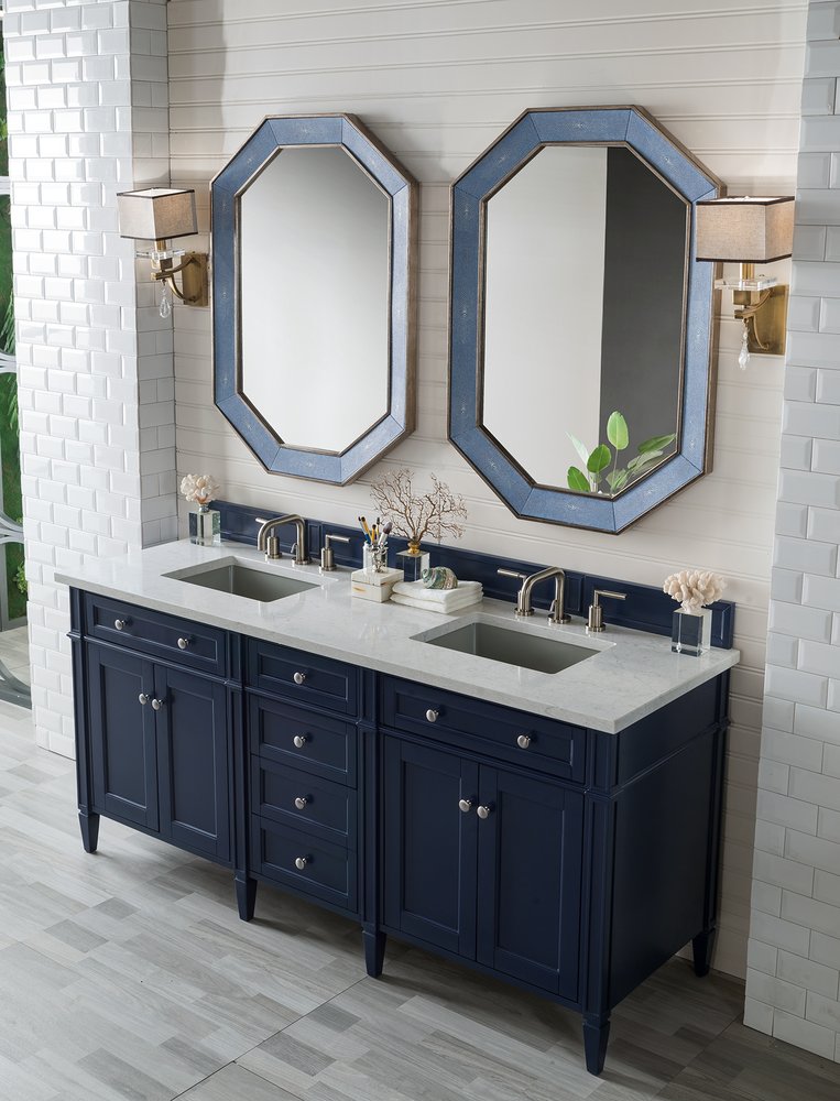 James Martin - Brittany 72" Double Vanity, Victory Blue w/ 3 CM Eternal Jasmine Pearl Silestone Top - 650-V72-VBL-3EJP view 6