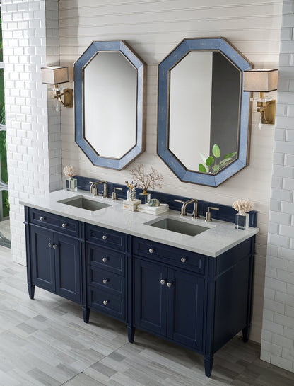 James Martin - Brittany 72" Double Vanity, Victory Blue w/ 3 CM Eternal Jasmine Pearl Silestone Top - 650-V72-VBL-3EJP view 6