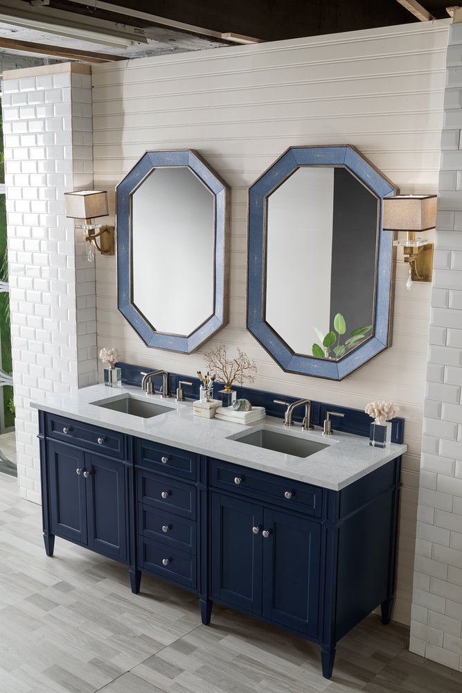 James Martin - Brittany 72" Double Vanity, Victory Blue w/ 3 CM Eternal Jasmine Pearl Silestone Top - 650-V72-VBL-3EJP view 8