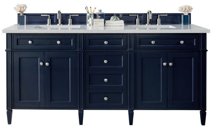 James Martin - Brittany 72" Double Vanity, Victory Blue w/ 3 CM Eternal Jasmine Pearl Silestone Top w/FreePower Wireless Charger - 650-V72-VBL-FEJP view 1