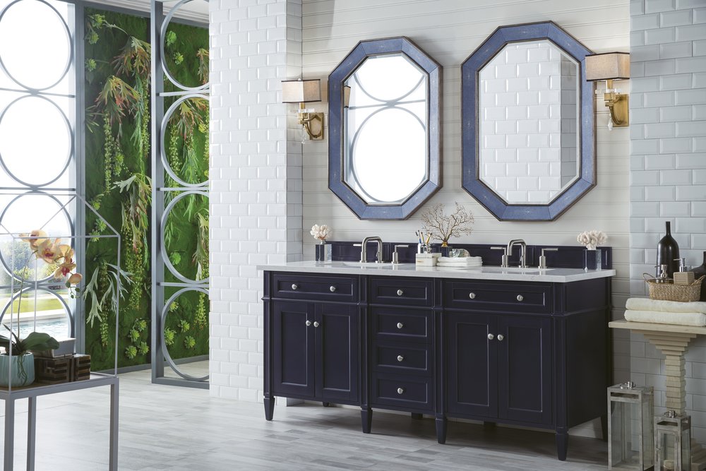 James Martin - Brittany 72" Double Vanity, Victory Blue w/ 3 CM Eternal Jasmine Pearl Silestone Top w/FreePower Wireless Charger - 650-V72-VBL-FEJP view 5