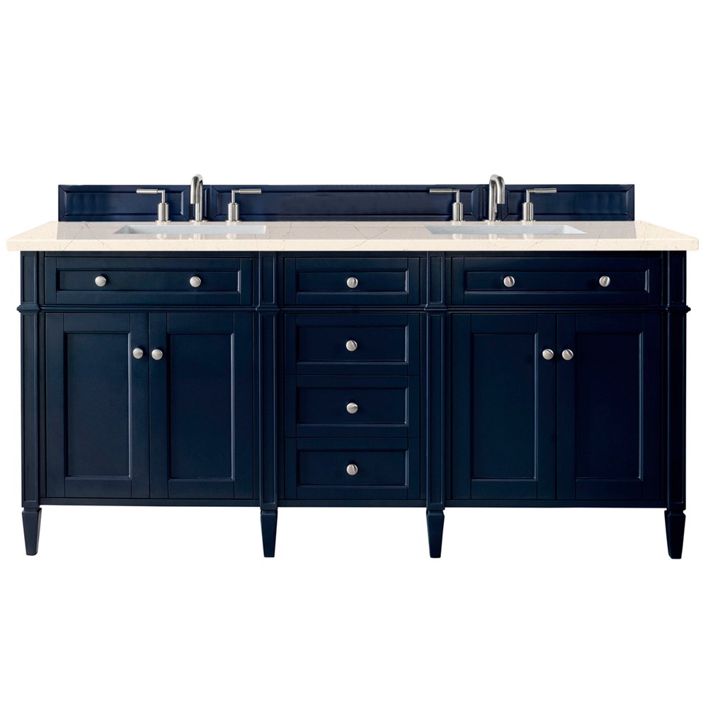 James Martin - Brittany 72" Double Vanity, Victory Blue w/ 3 CM Eternal Marfil Silestone Top - 650-V72-VBL-3EMR view 1