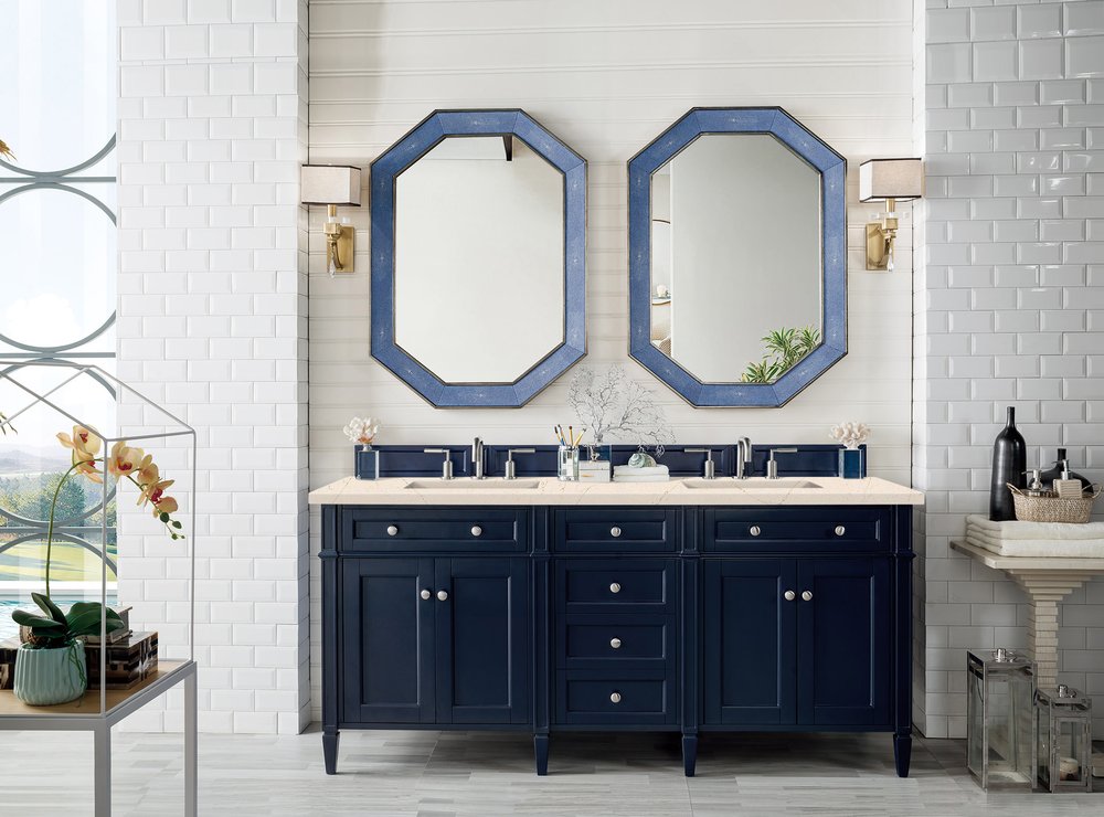 James Martin - Brittany 72" Double Vanity, Victory Blue w/ 3 CM Eternal Marfil Silestone Top - 650-V72-VBL-3EMR view 3