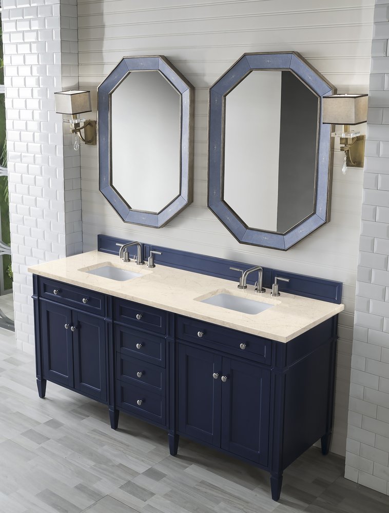 James Martin - Brittany 72" Double Vanity, Victory Blue w/ 3 CM Eternal Marfil Silestone Top - 650-V72-VBL-3EMR view 4