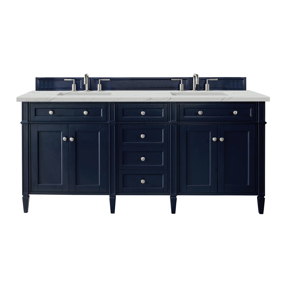 James Martin - Brittany 72" Double Vanity, Victory Blue w/ 3 CM Ethereal Noctis Silestone Top - 650-V72-VBL-3ENC view 1