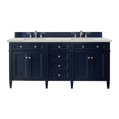 James Martin - Brittany 72" Double Vanity, Victory Blue w/ 3 CM Ethereal Noctis Silestone Top - 650-V72-VBL-3ENC view 1