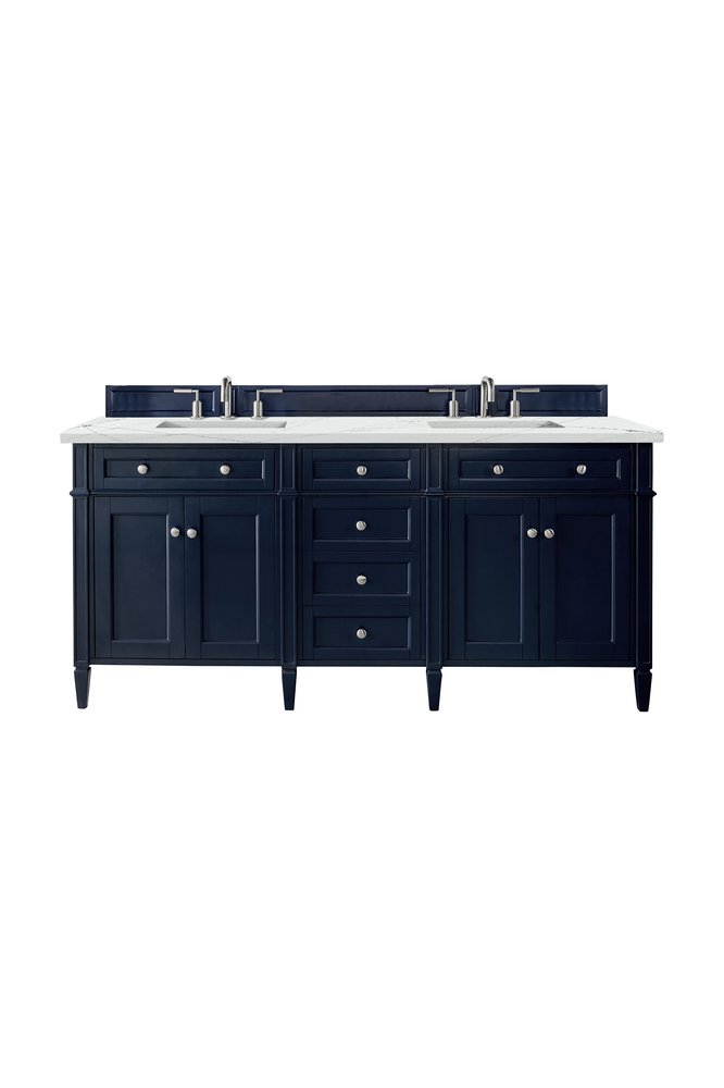 James Martin - Brittany 72" Double Vanity, Victory Blue w/ 3 CM Ethereal Noctis Silestone Top w/FreePower Wireless Charger - 650-V72-VBL-FENC view 1