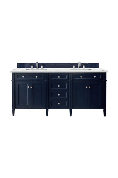 James Martin - Brittany 72" Double Vanity, Victory Blue w/ 3 CM Ethereal Noctis Silestone Top w/FreePower Wireless Charger - 650-V72-VBL-FENC view 1