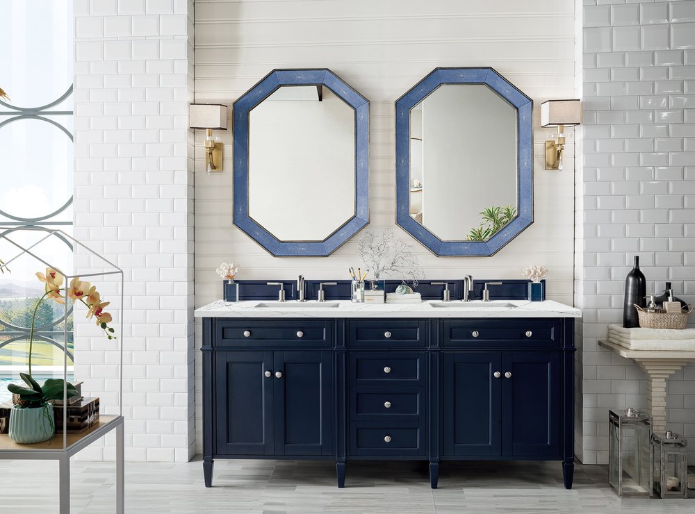 James Martin - Brittany 72" Double Vanity, Victory Blue w/ 3 CM Ethereal Noctis Silestone Top w/FreePower Wireless Charger - 650-V72-VBL-FENC view 4